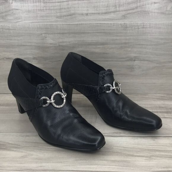 Brighton Heel Booties Women's 8 Rizzo Black Leather Shooties Ankle boots - Picture 2 of 8